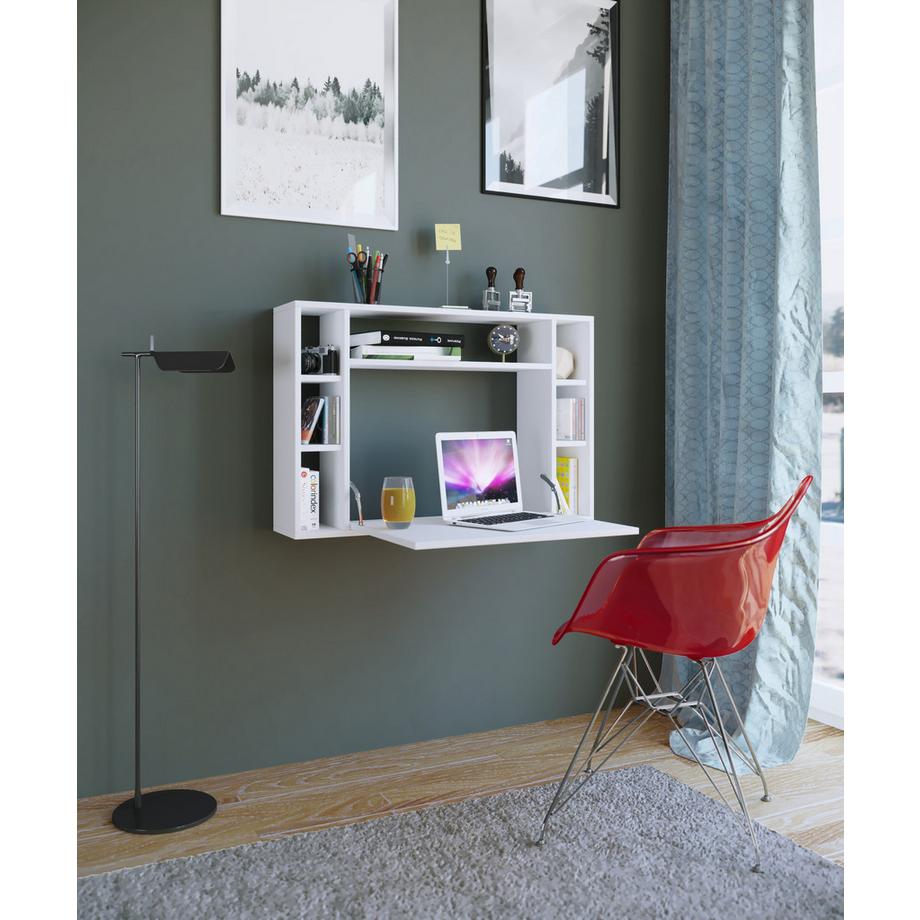 VCM Bureau suspendu pliable en bois Bureau mural Bureau d'ordinateur Tiroir Wandila  