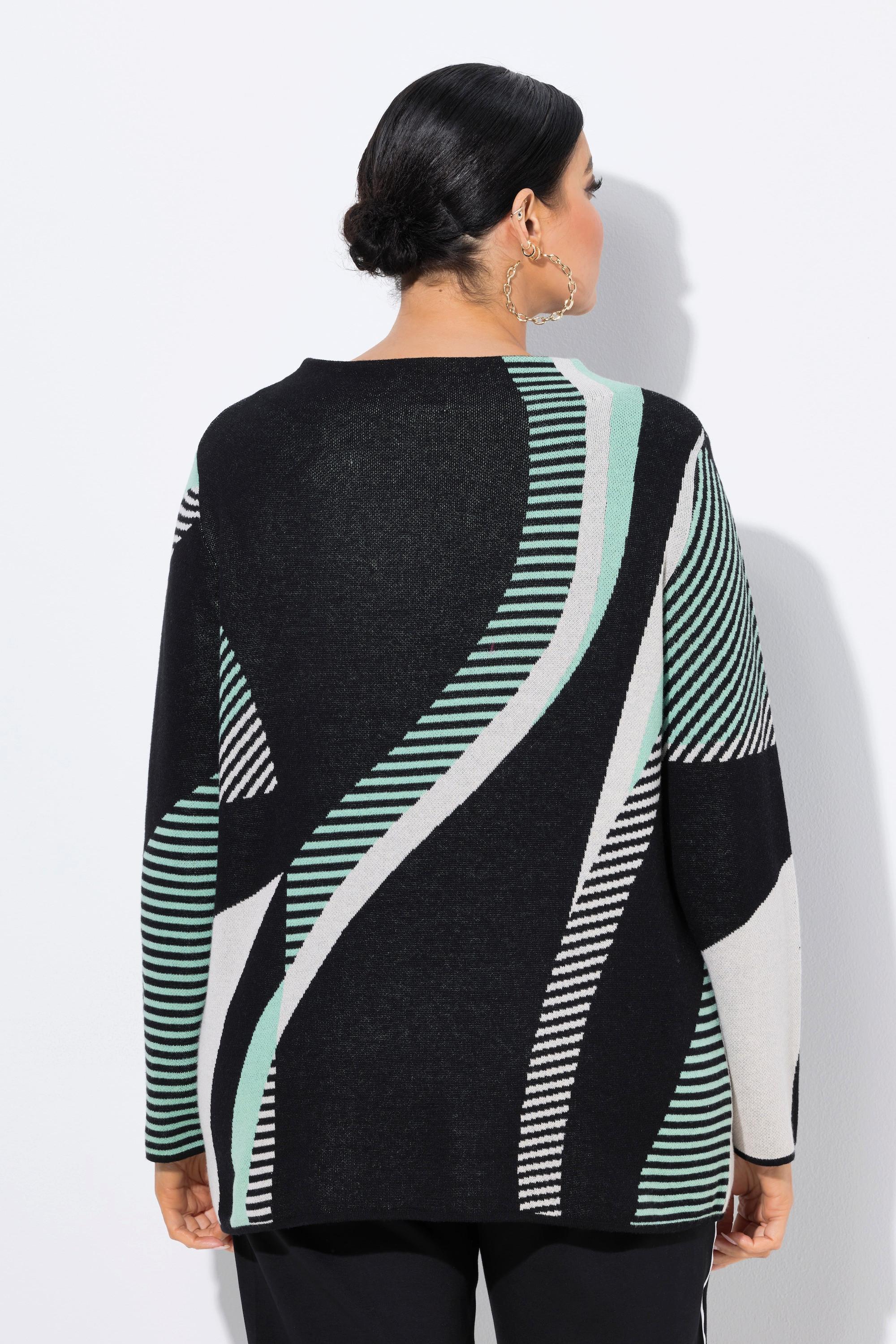 Ulla Popken Pull maille Jacquard Col Montant Manches Longues  