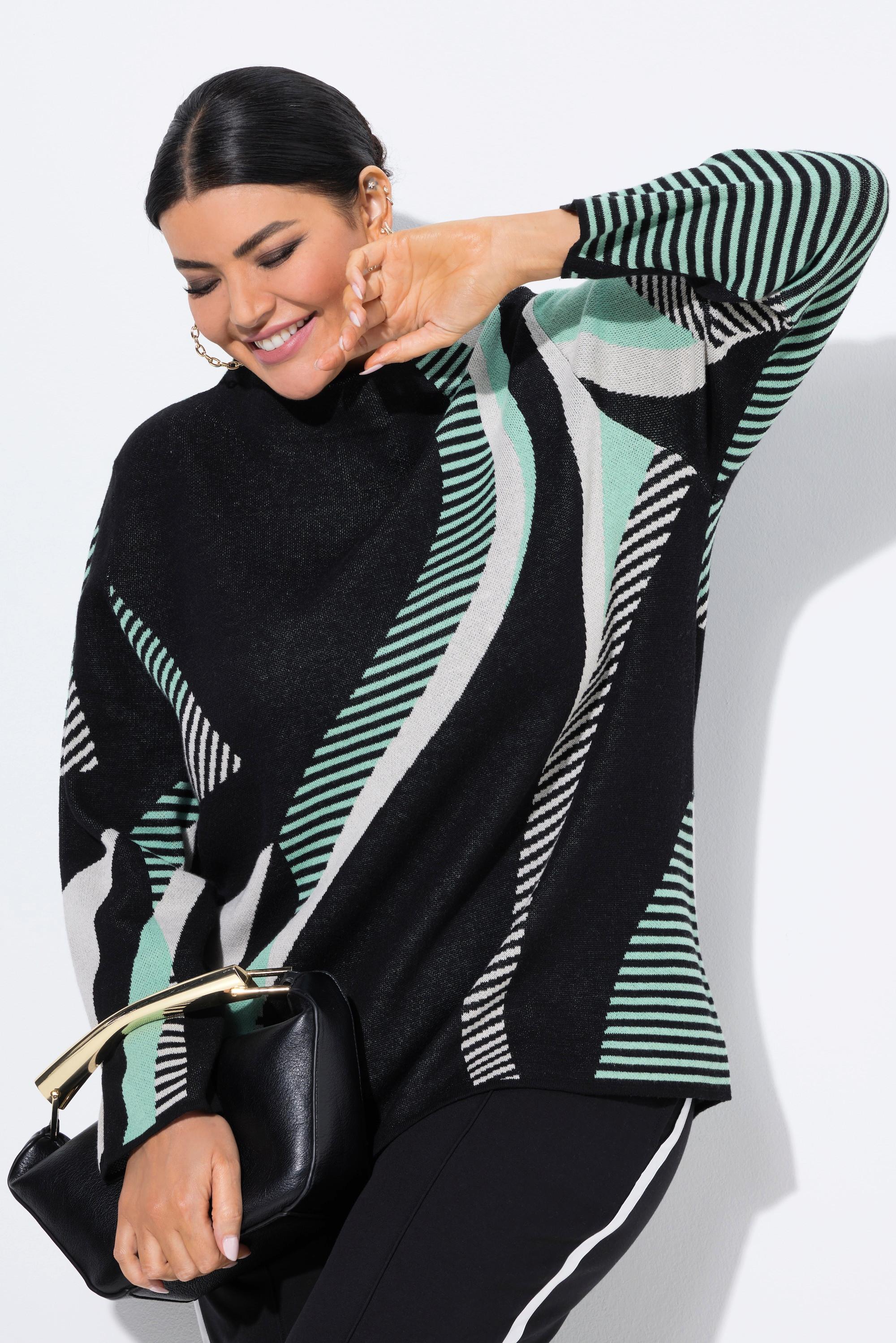 Ulla Popken Pull maille Jacquard Col Montant Manches Longues  