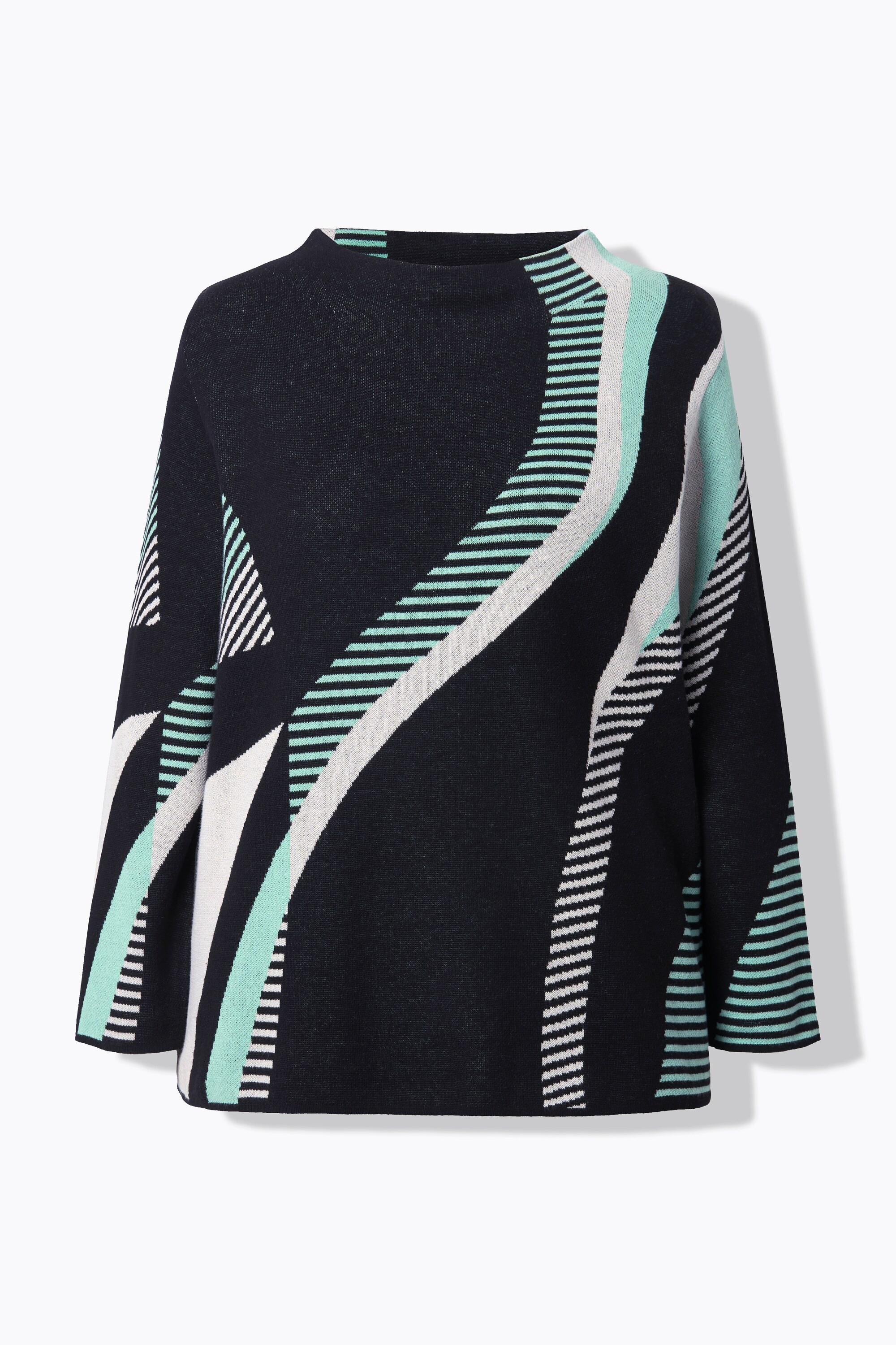 Ulla Popken Pull maille Jacquard Col Montant Manches Longues  