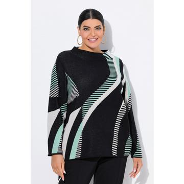 Pull maille Jacquard, col légèrement montant et manches longues