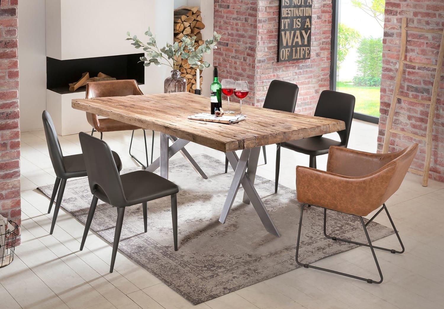 mutoni Massivholztisch 240x100 - Teak natur - Metall antiksilber  