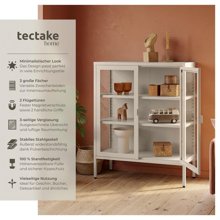 Tectake Metallvitrine Baker Glastüren mit Magnetverschluss verstellbare Zwischenböden  