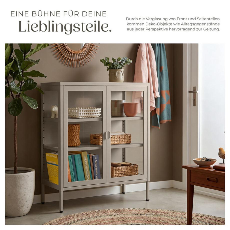 Tectake Metallvitrine Baker Glastüren mit Magnetverschluss verstellbare Zwischenböden  