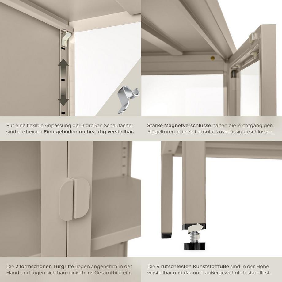 Tectake Metallvitrine Baker Glastüren mit Magnetverschluss verstellbare Zwischenböden  