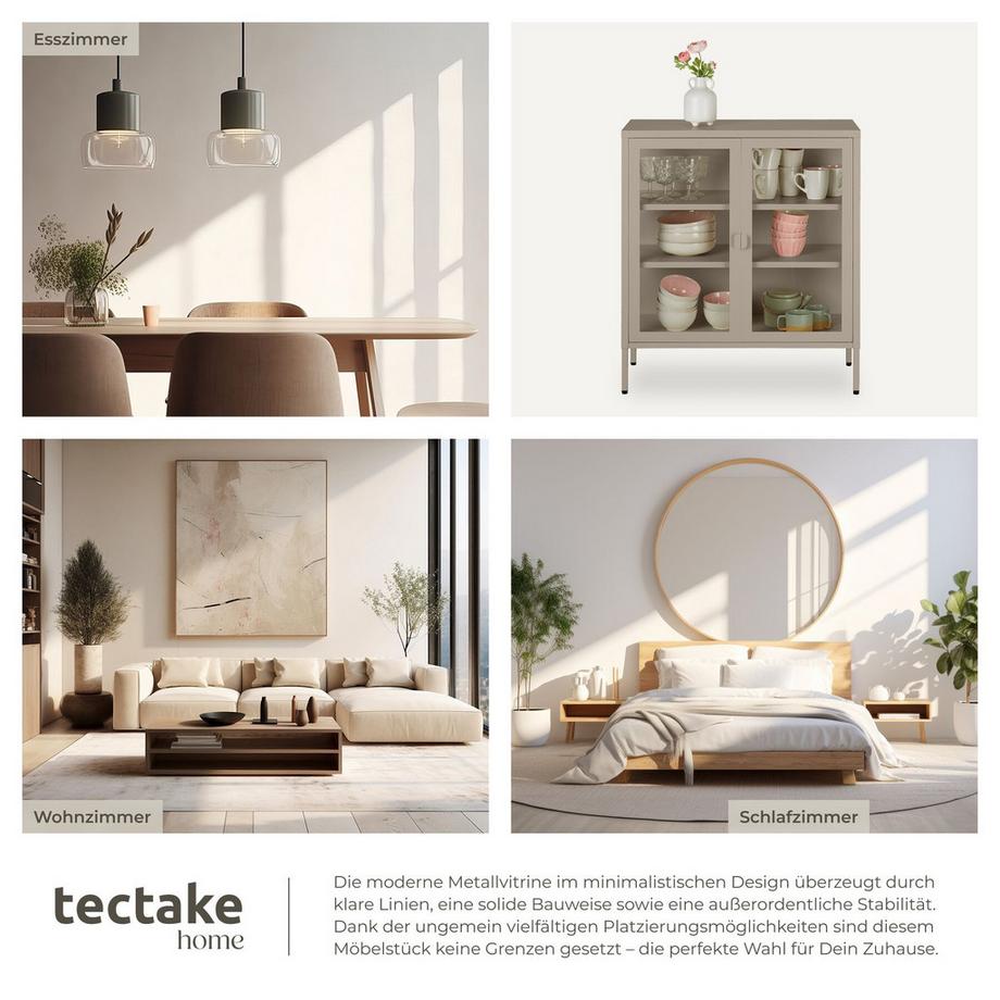 Tectake Metallvitrine Baker Glastüren mit Magnetverschluss verstellbare Zwischenböden  