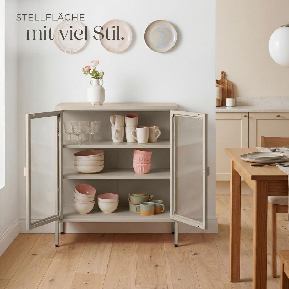 Tectake Metallvitrine Baker Glastüren mit Magnetverschluss verstellbare Zwischenböden  