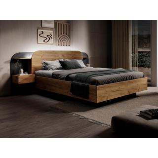 Vente-unique Letto con contenitore con comodini 160 x 200 cm Con LED Naturale e Nero + Materasso - JUVISIA  