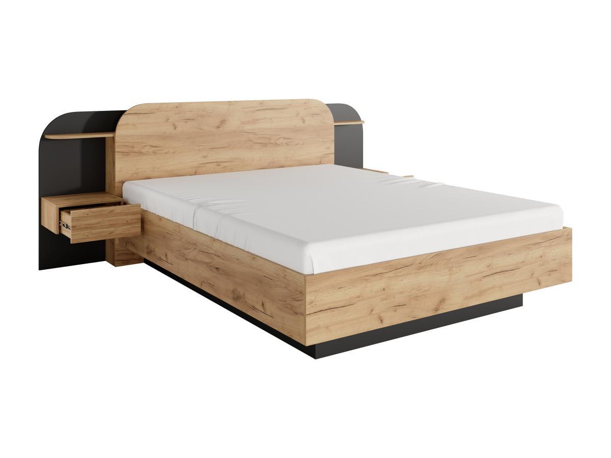 Vente-unique Letto con contenitore con comodini 160 x 200 cm Con LED Naturale e Nero + Materasso - JUVISIA  