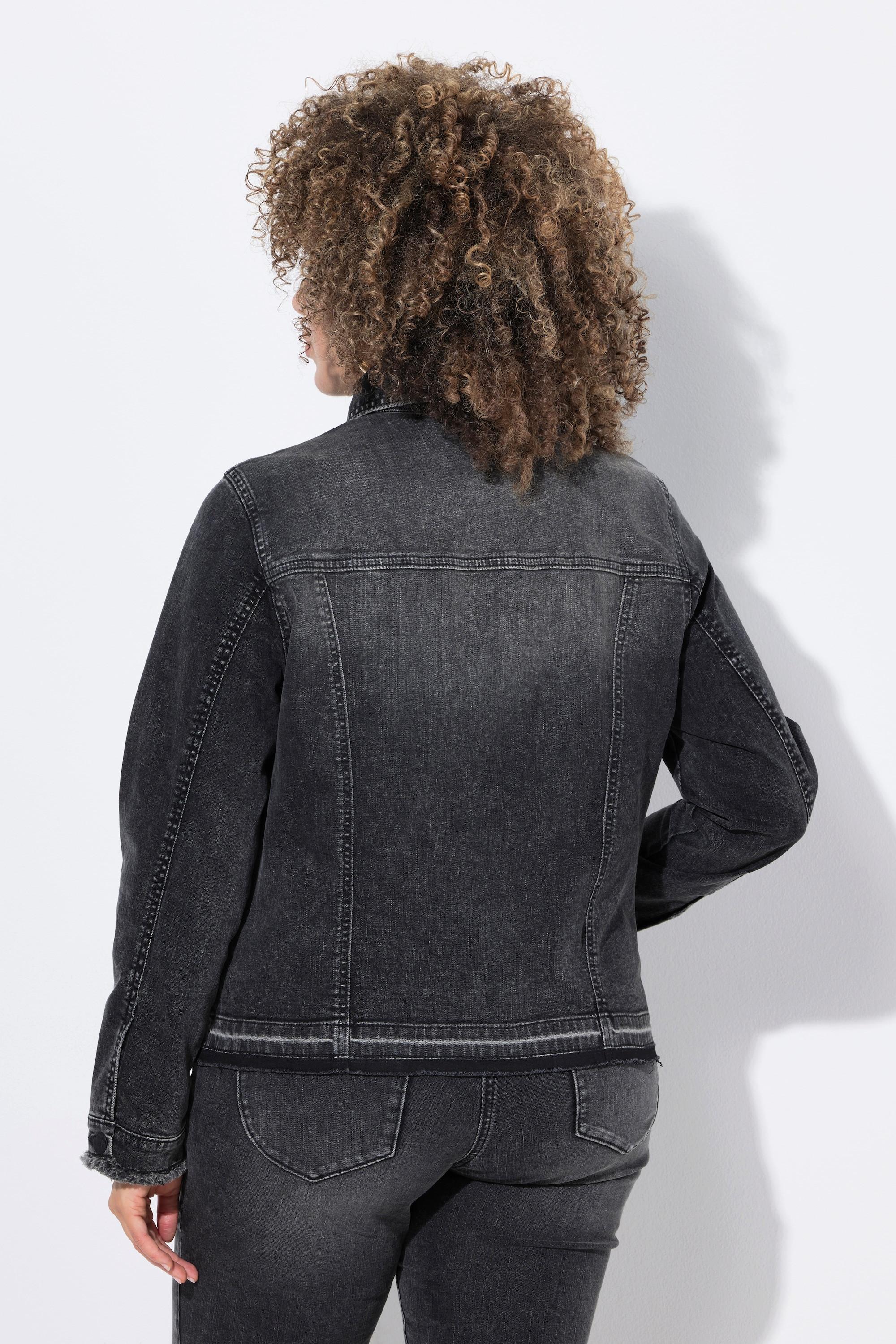 Ulla Popken Veste en jean Franges Col Chemise Manches Longues  