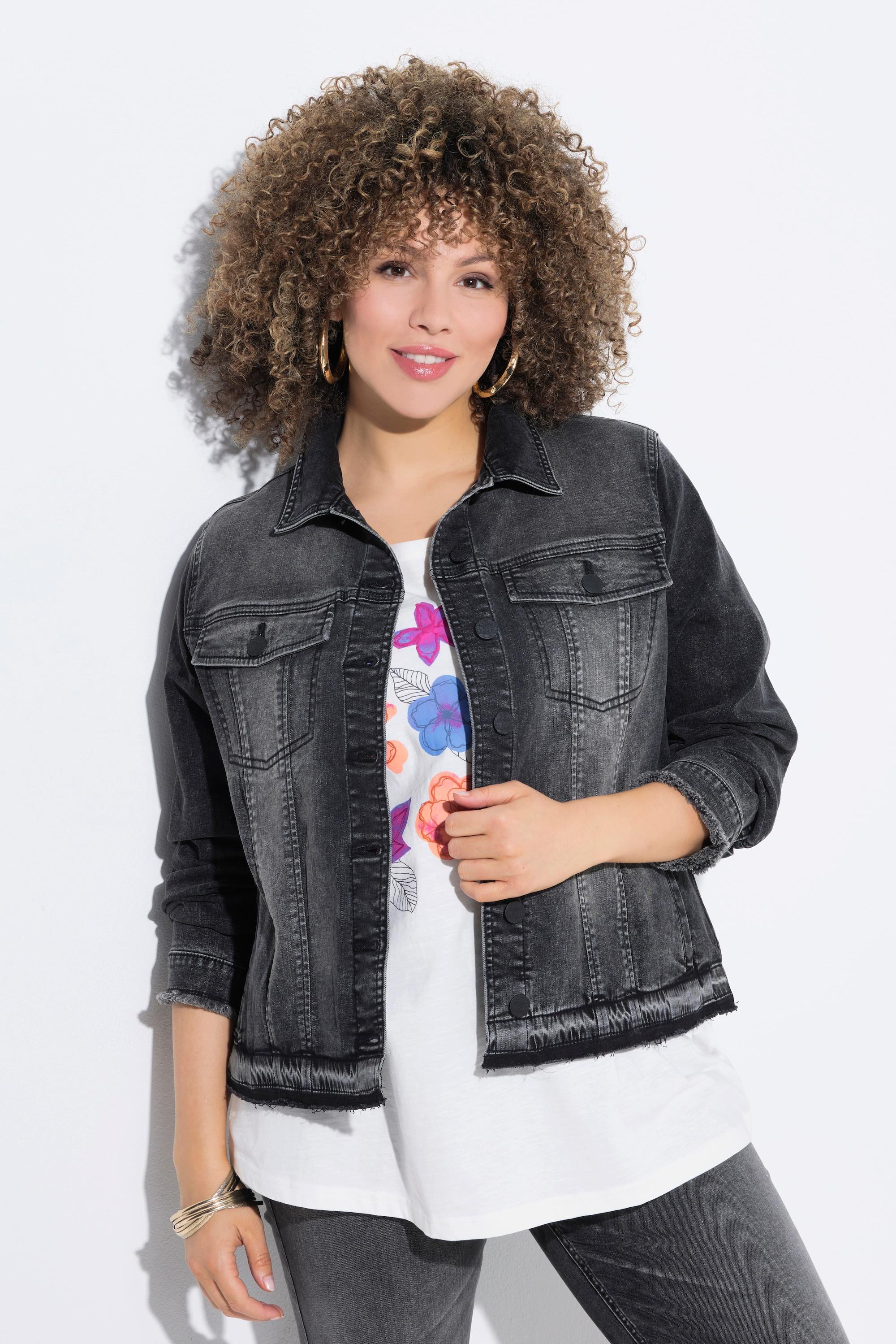 Ulla Popken Veste en jean Franges Col Chemise Manches Longues  