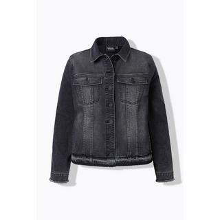 Ulla Popken Veste en jean Franges Col Chemise Manches Longues  
