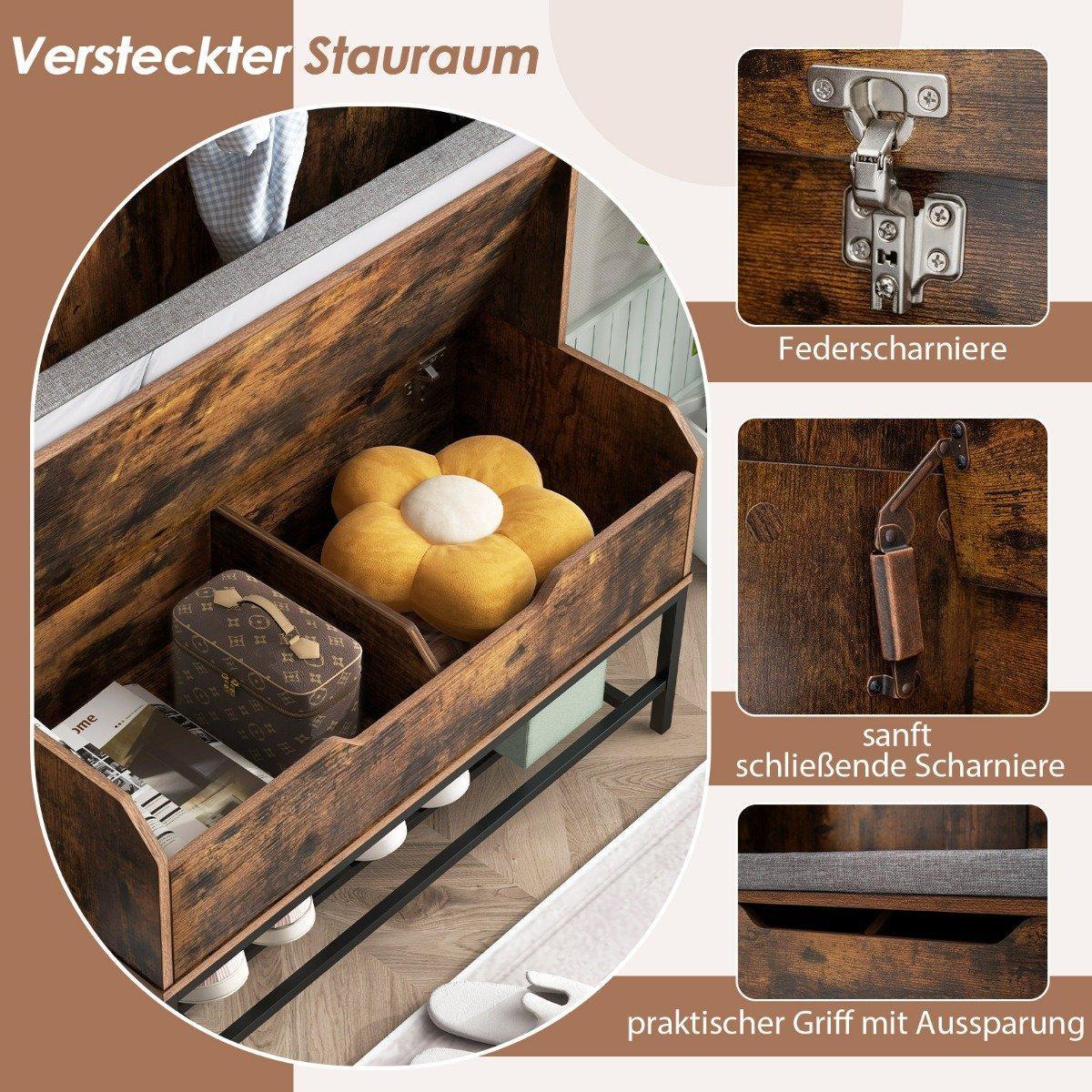 Northix Armoire 4 en 1 avec banc et amp; Armoire à chaussures & Porte-manteau à 3 crochets, porte-vêtements marron  