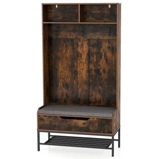 Northix Armoire 4 en 1 avec banc et amp; Armoire à chaussures & Porte-manteau à 3 crochets, porte-vêtements marron  