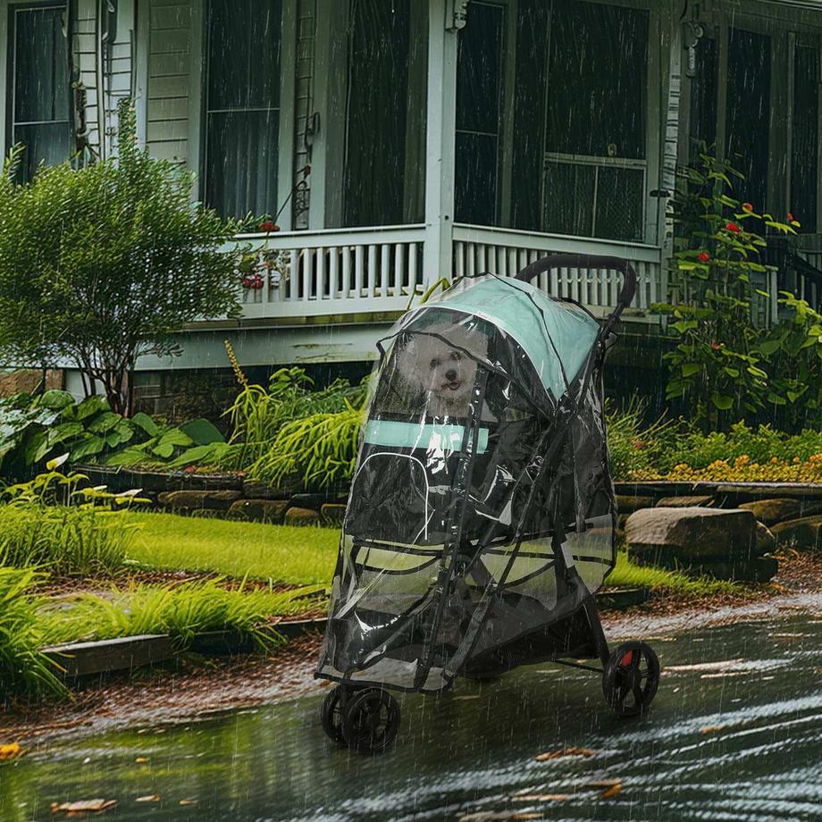 Northio  2 in 1 Hundewagen Hundebuggy mit Regenschutz klappbar für Hunde & Katzen bis 10 kg Katzenbuggy mit Kissen Netzfenstern Türen Aufbewahrungskorb Katzenwagen Buggy Grün Aosom 