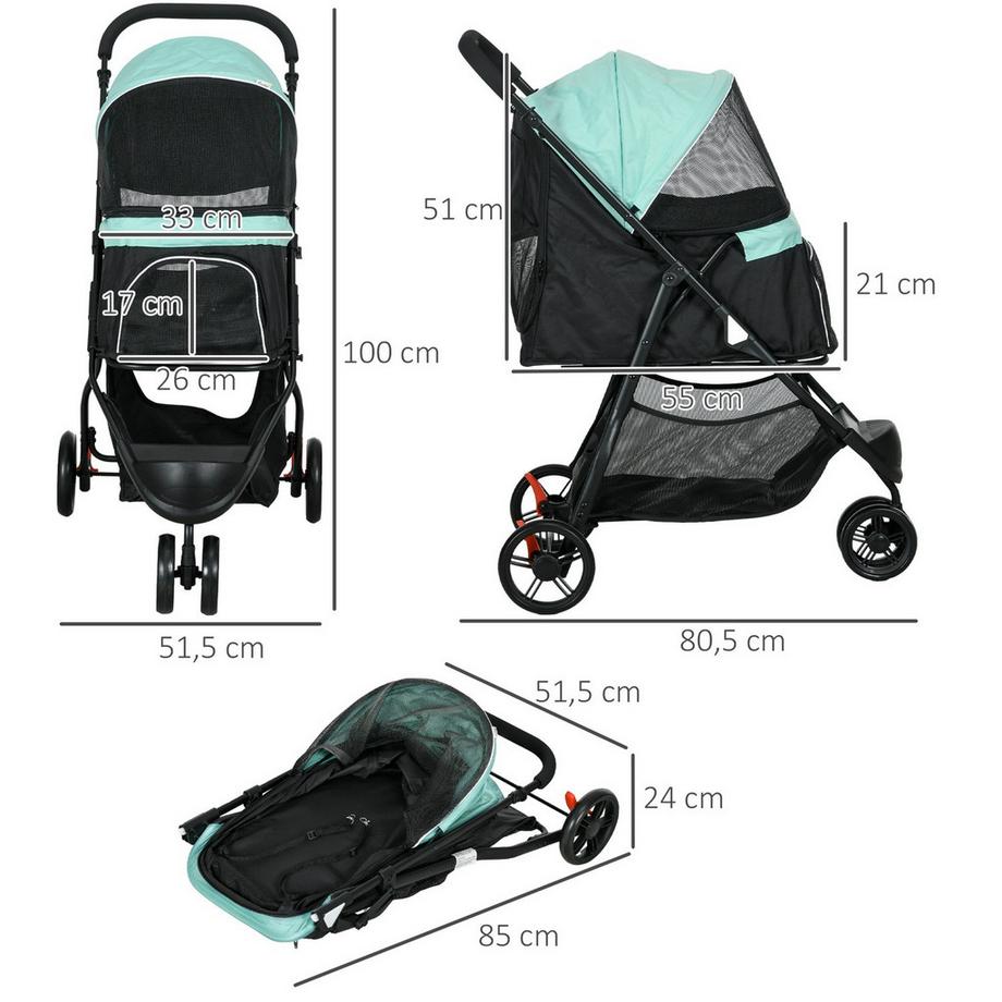 Northio  2 in 1 Hundewagen Hundebuggy mit Regenschutz klappbar für Hunde & Katzen bis 10 kg Katzenbuggy mit Kissen Netzfenstern Türen Aufbewahrungskorb Katzenwagen Buggy Grün Aosom 