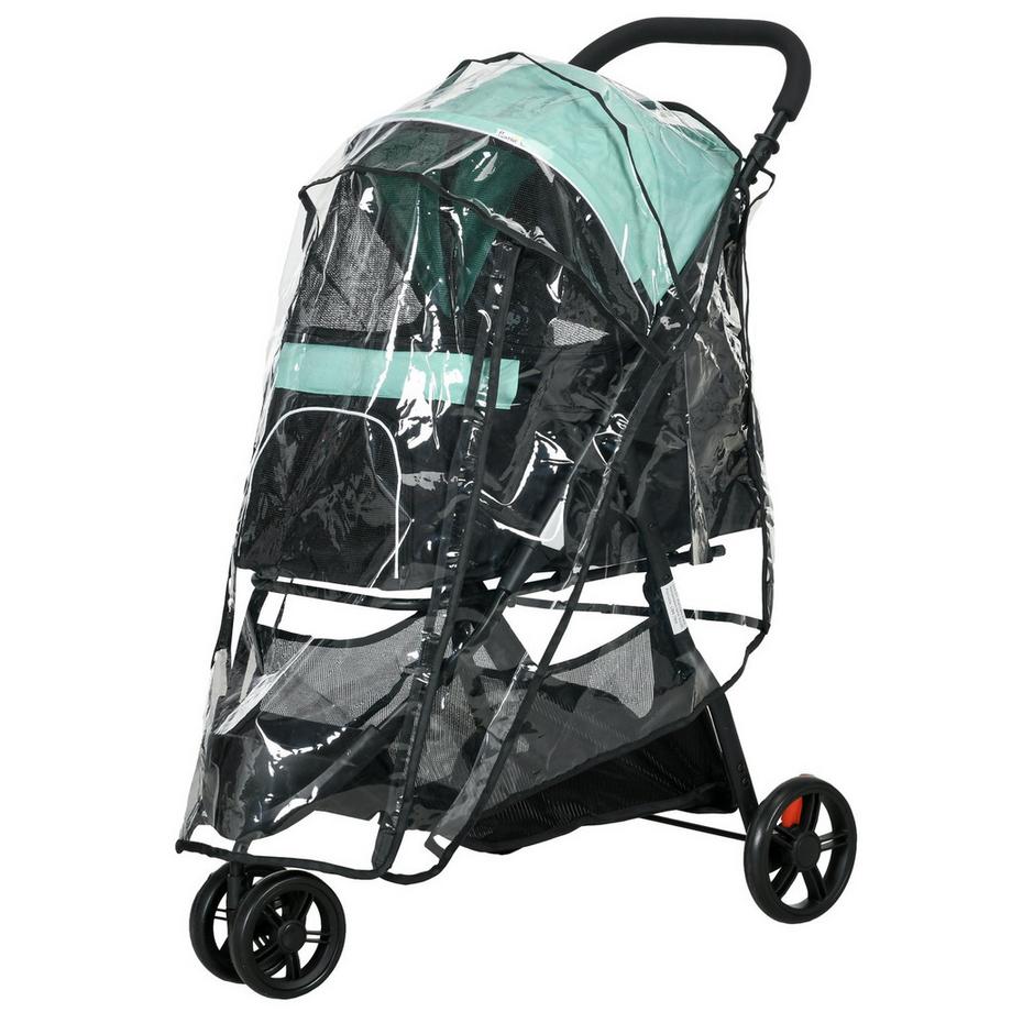 Northio  2 in 1 Hundewagen Hundebuggy mit Regenschutz klappbar für Hunde & Katzen bis 10 kg Katzenbuggy mit Kissen Netzfenstern Türen Aufbewahrungskorb Katzenwagen Buggy Grün Aosom 