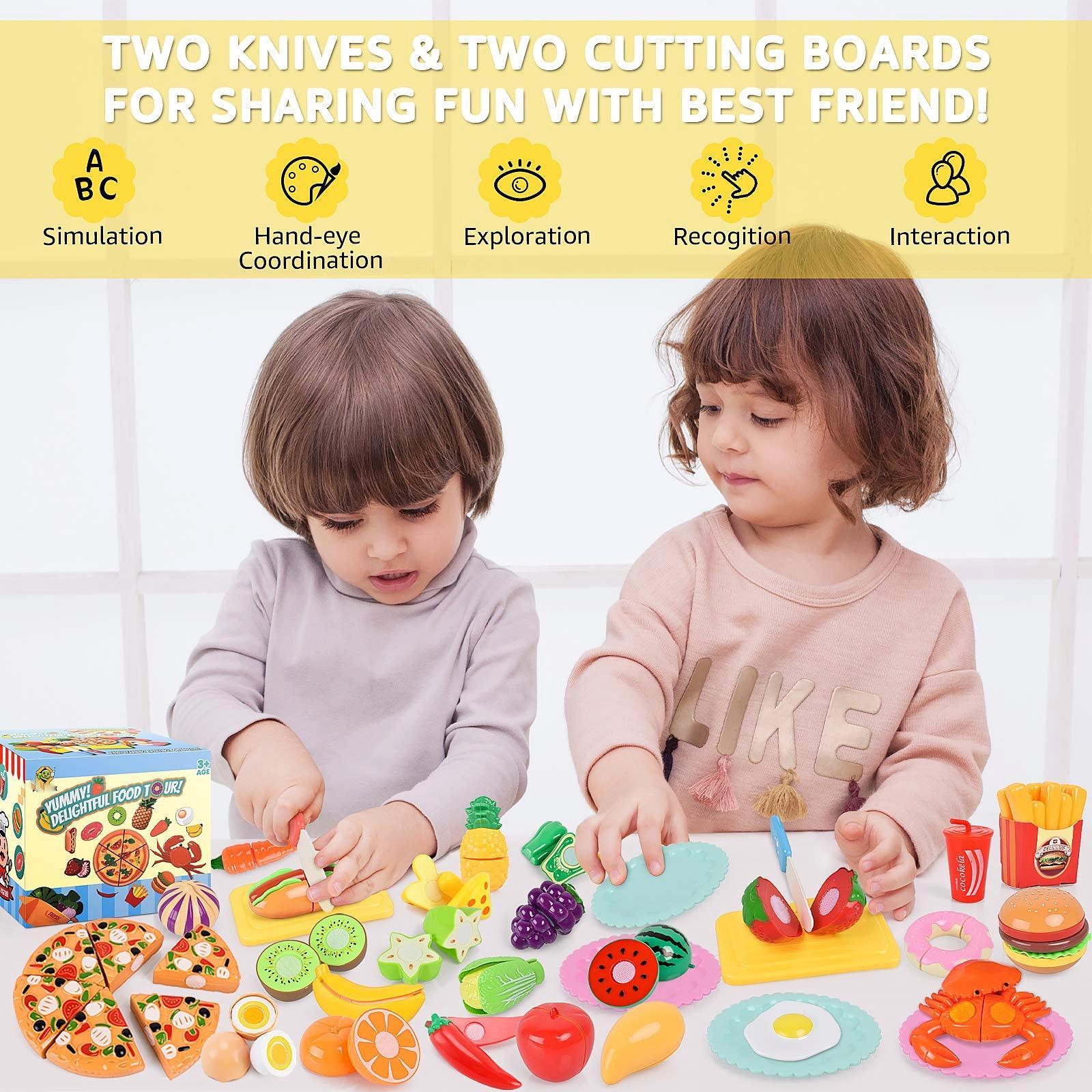 Activity-board  Jouet de cuisine pour enfants, cuisine alimentaire pour enfants, coupe de pizza aux fruits et légumes avec connexion velcro 