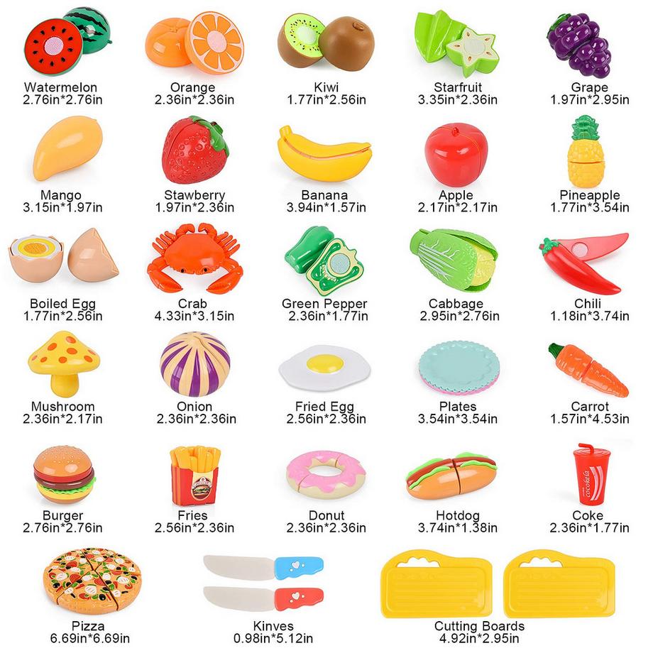 Activity-board  Küchenspielzeug für Kinder, Essen Kinderküche, Schneiden von Obst- und Gemüsespielzeug Pizza mit Klettverschluss 