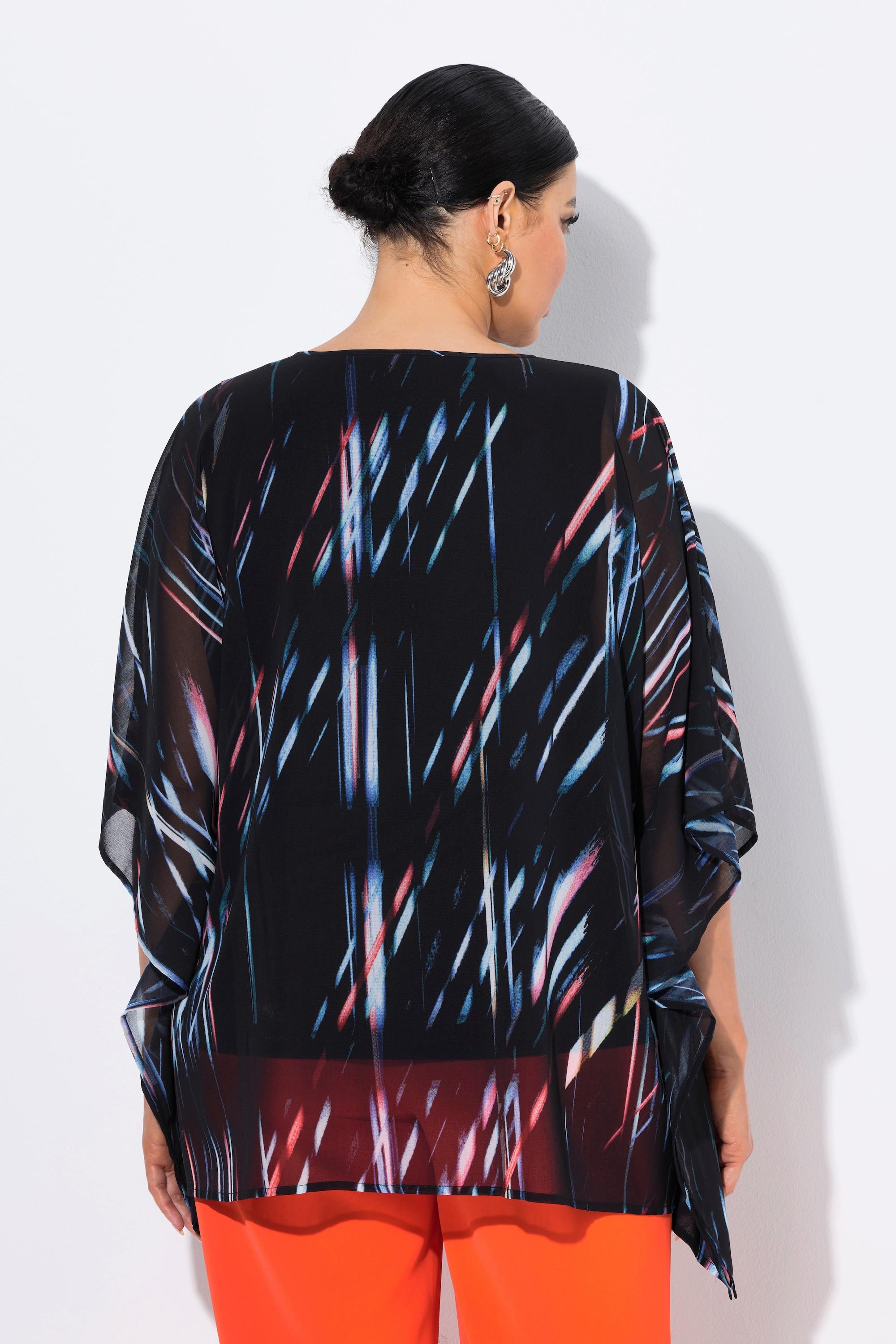 Ulla Popken Tunica in chiffon a righe oversize scollo rotondo maniche 3/4  