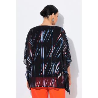 Ulla Popken Tunica in chiffon a righe oversize scollo rotondo maniche 3/4  