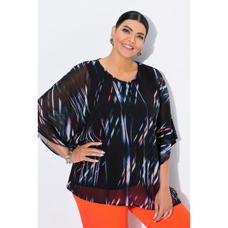 Ulla Popken Tunica in chiffon a righe oversize scollo rotondo maniche 3/4  