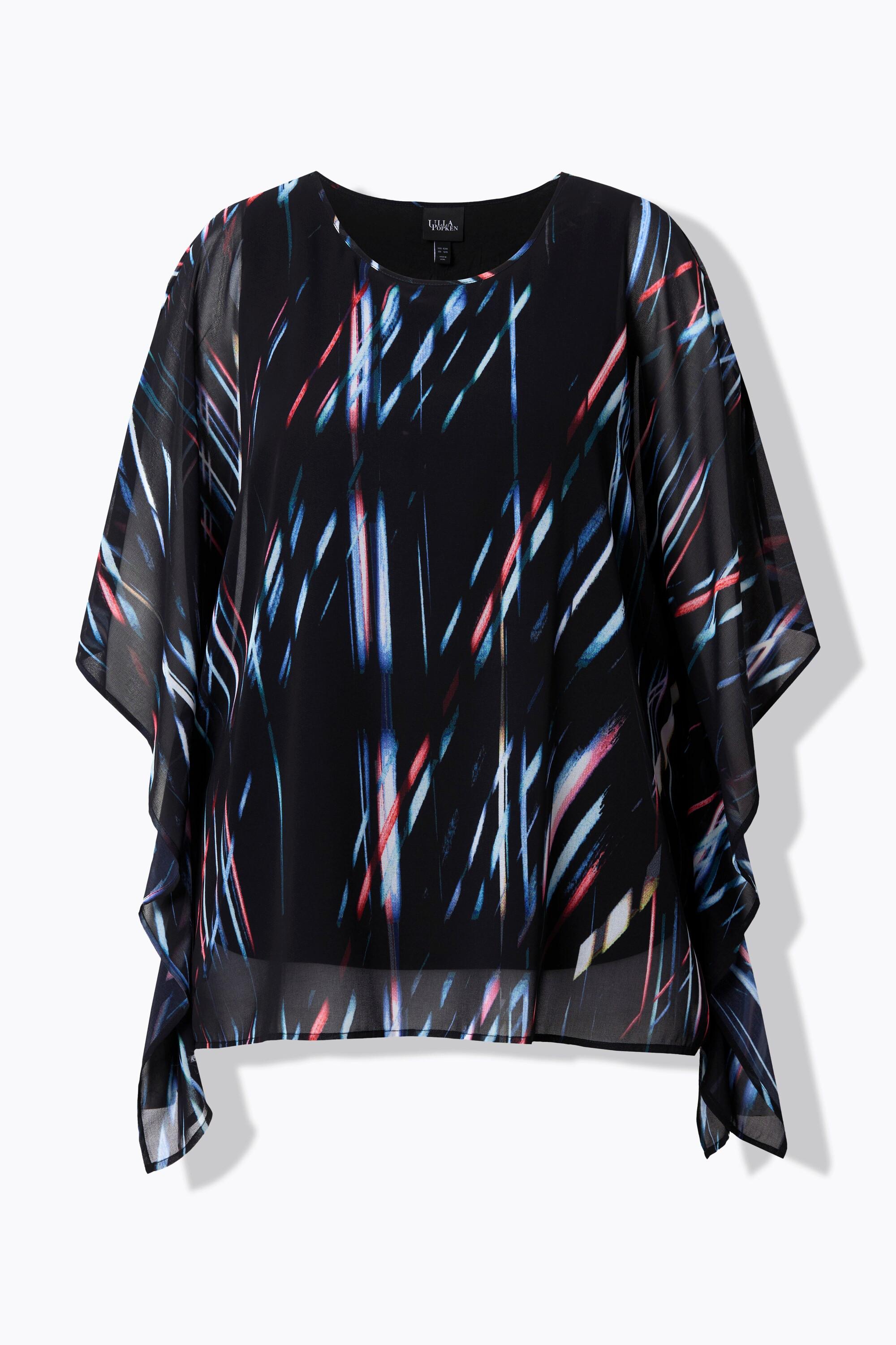 Ulla Popken Tunica in chiffon a righe oversize scollo rotondo maniche 3/4  