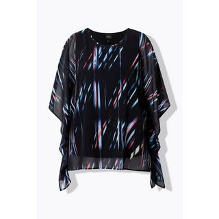 Ulla Popken Tunica in chiffon a righe oversize scollo rotondo maniche 3/4  