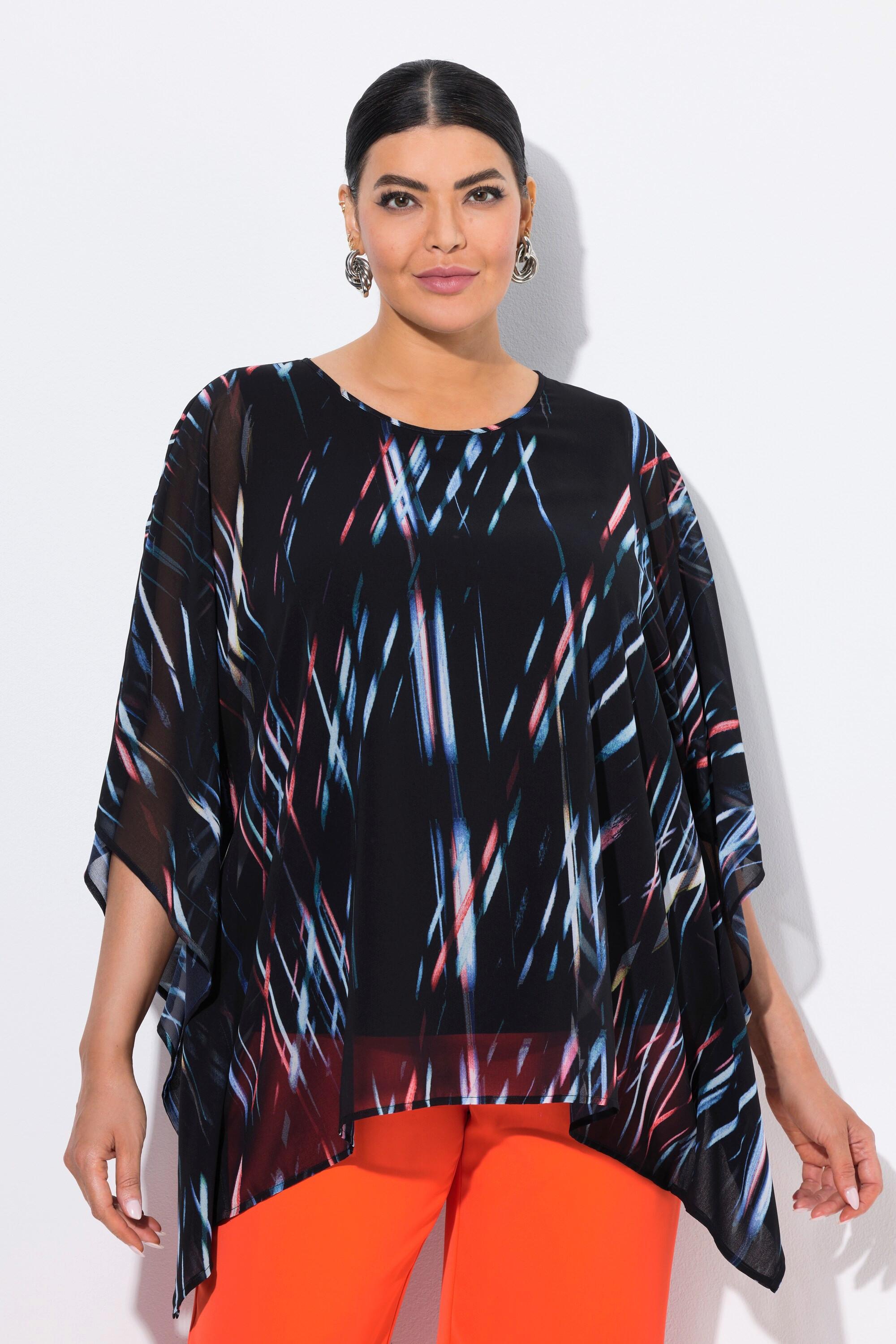 Ulla Popken Tunica in chiffon a righe oversize scollo rotondo maniche 3/4  