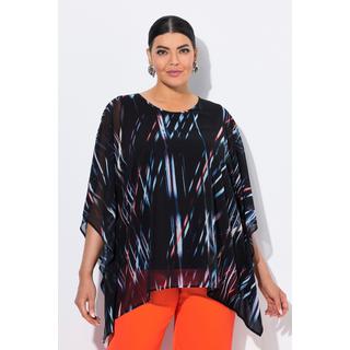 Ulla Popken Tunica in chiffon a righe oversize scollo rotondo maniche 3/4  
