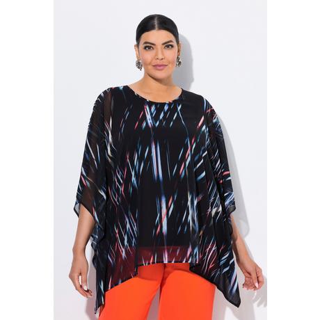 Ulla Popken Tunica in chiffon a righe oversize scollo rotondo maniche 3/4  