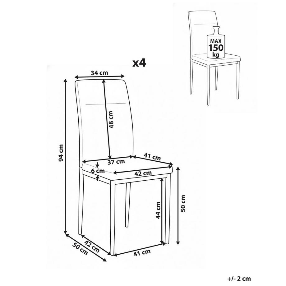 Beliani Set di 4 sedie da pranzo en Tessuto Moderno RINER  