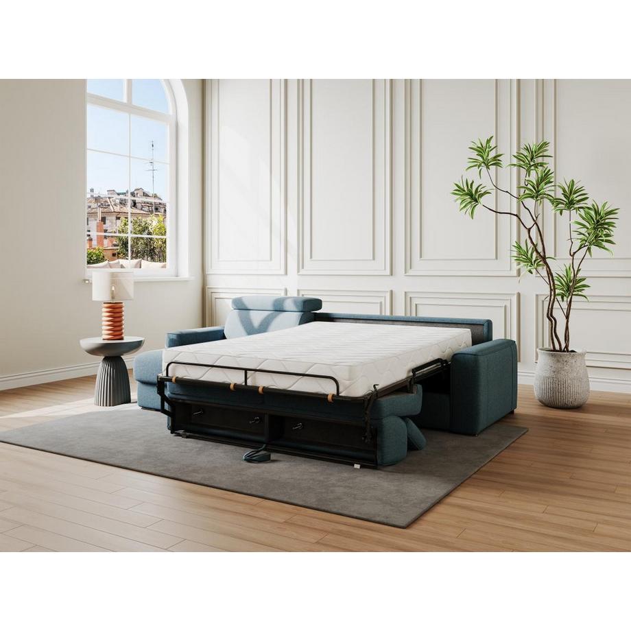 Vente-unique Canapé d'angle réversible convertible express en tissu bleu - Couchage 160 cm - Matelas 14 cm - VIZIR  