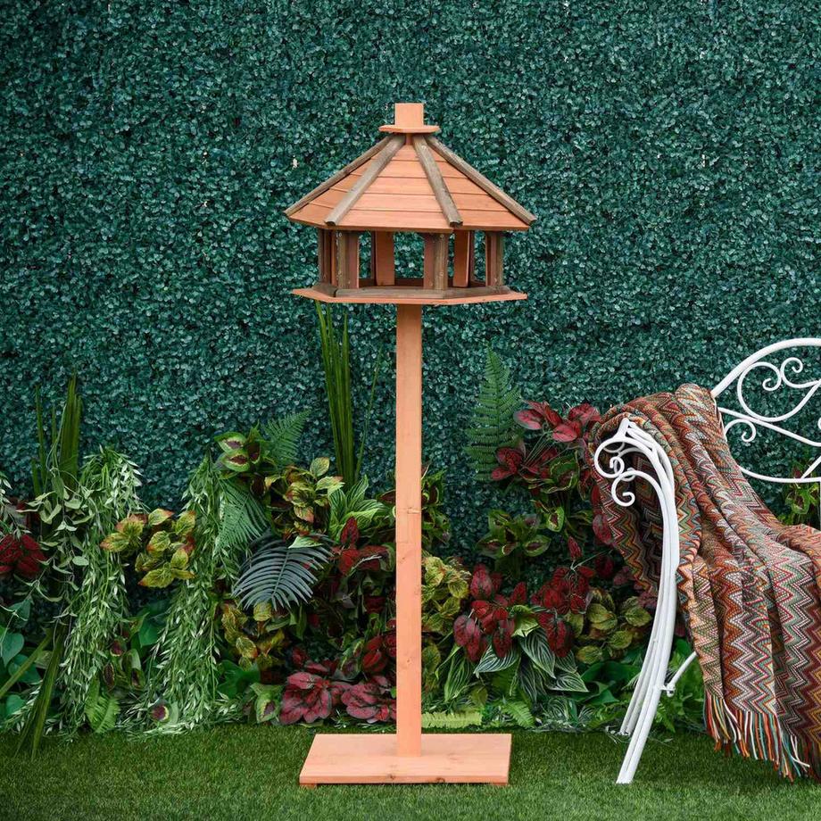 Northio  Vogelhaus Vogelfutterhaus Hölzerner Vogelvilla Futterhaus Vogelständer Vogel-Tischvogelhaus Spielstand Mit Wasserfestem Dach Naturø52 X 130H Cm 