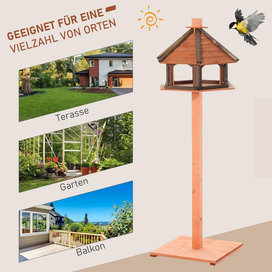 Northio  Vogelhaus Vogelfutterhaus Hölzerner Vogelvilla Futterhaus Vogelständer Vogel-Tischvogelhaus Spielstand Mit Wasserfestem Dach Naturø52 X 130H Cm 