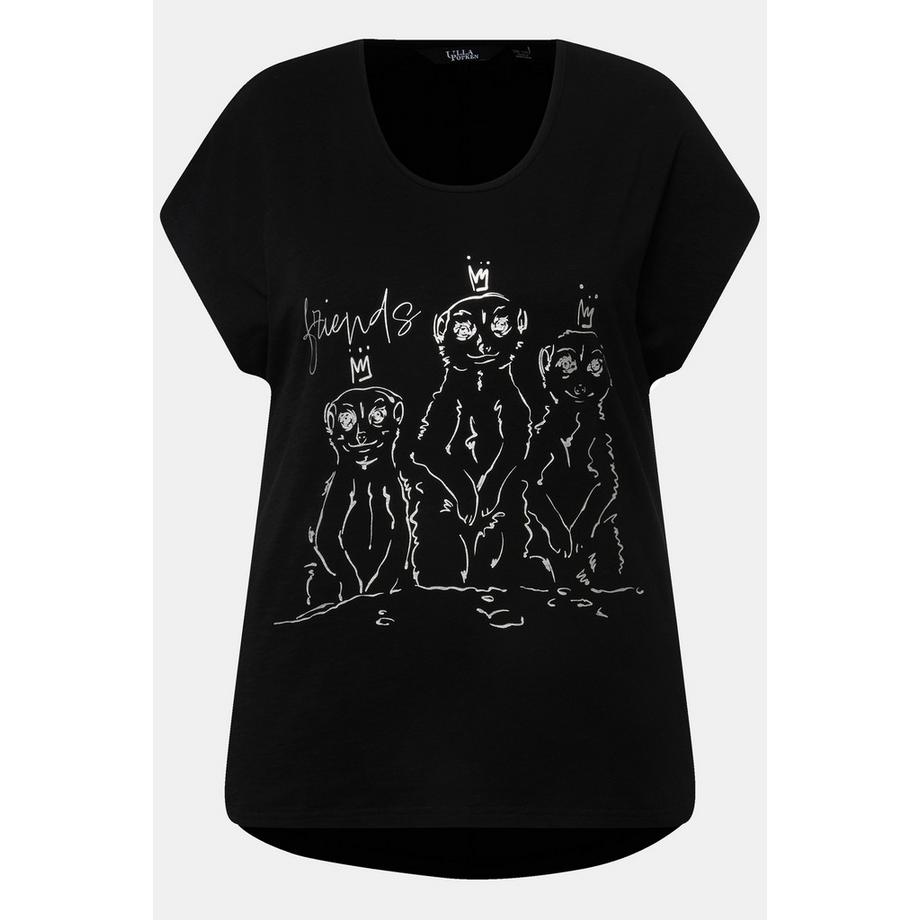 Ulla Popken Oversized Metallic Tiermotiv Halbarm T-Shirt  