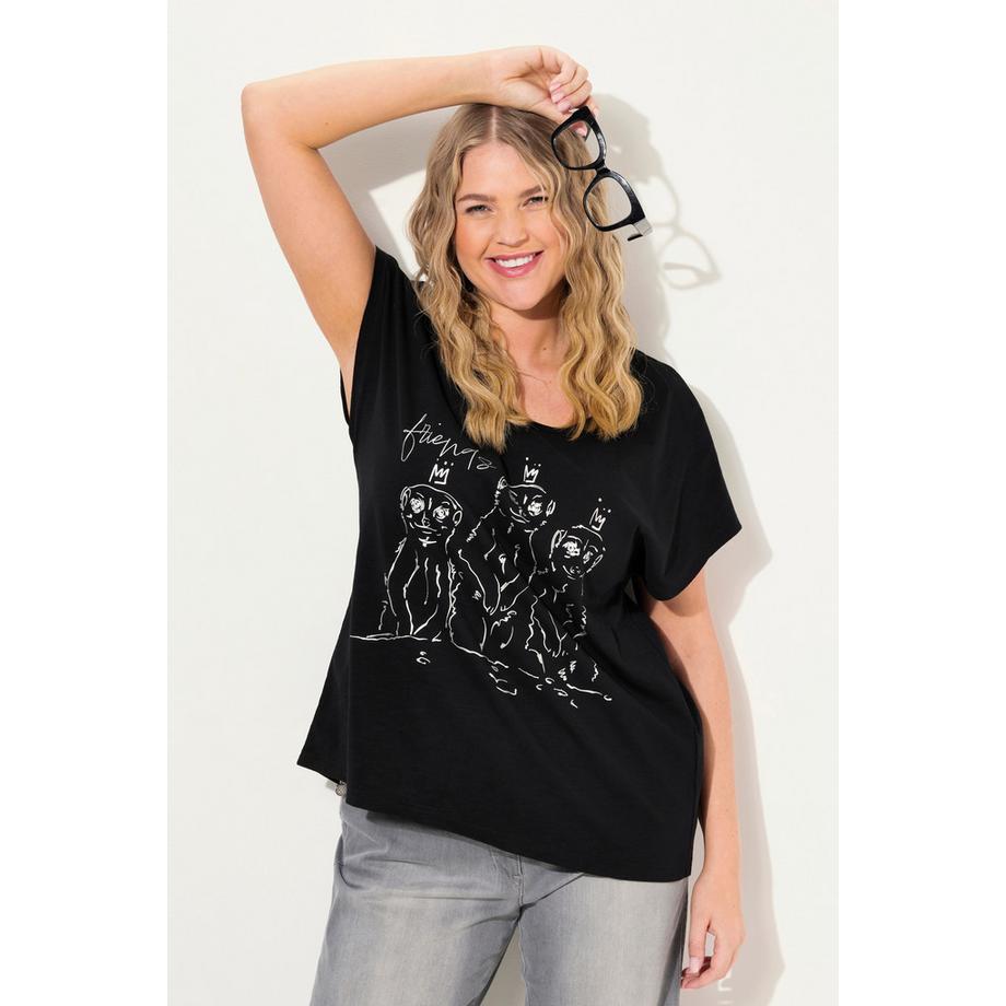 Ulla Popken Oversized Metallic Tiermotiv Halbarm T-Shirt  