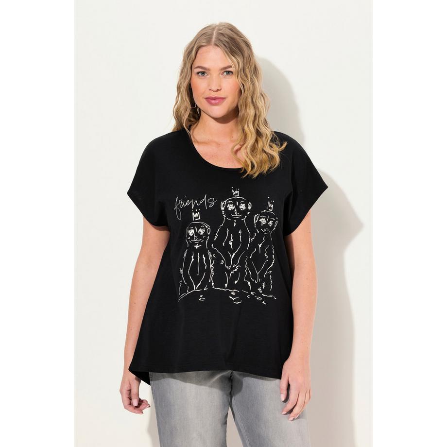 Ulla Popken Oversized Metallic Tiermotiv Halbarm T-Shirt  
