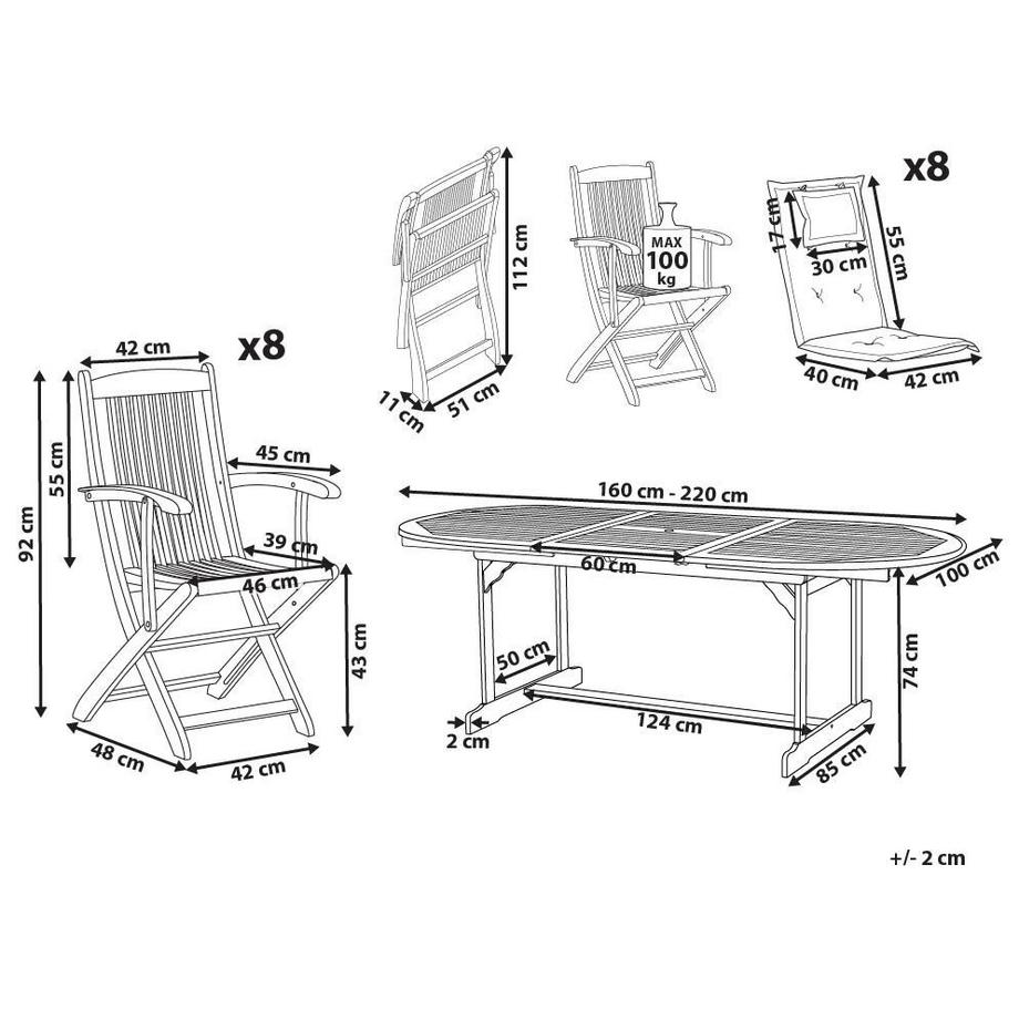 Beliani Gartentisch mit Stühlen aus Akazienholz Rustikal MAUI II  