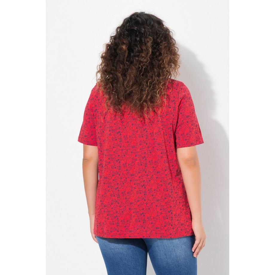 Ulla Popken Motif Poissons Plis Fantaisie Col V Manches Courtes T-Shirt  