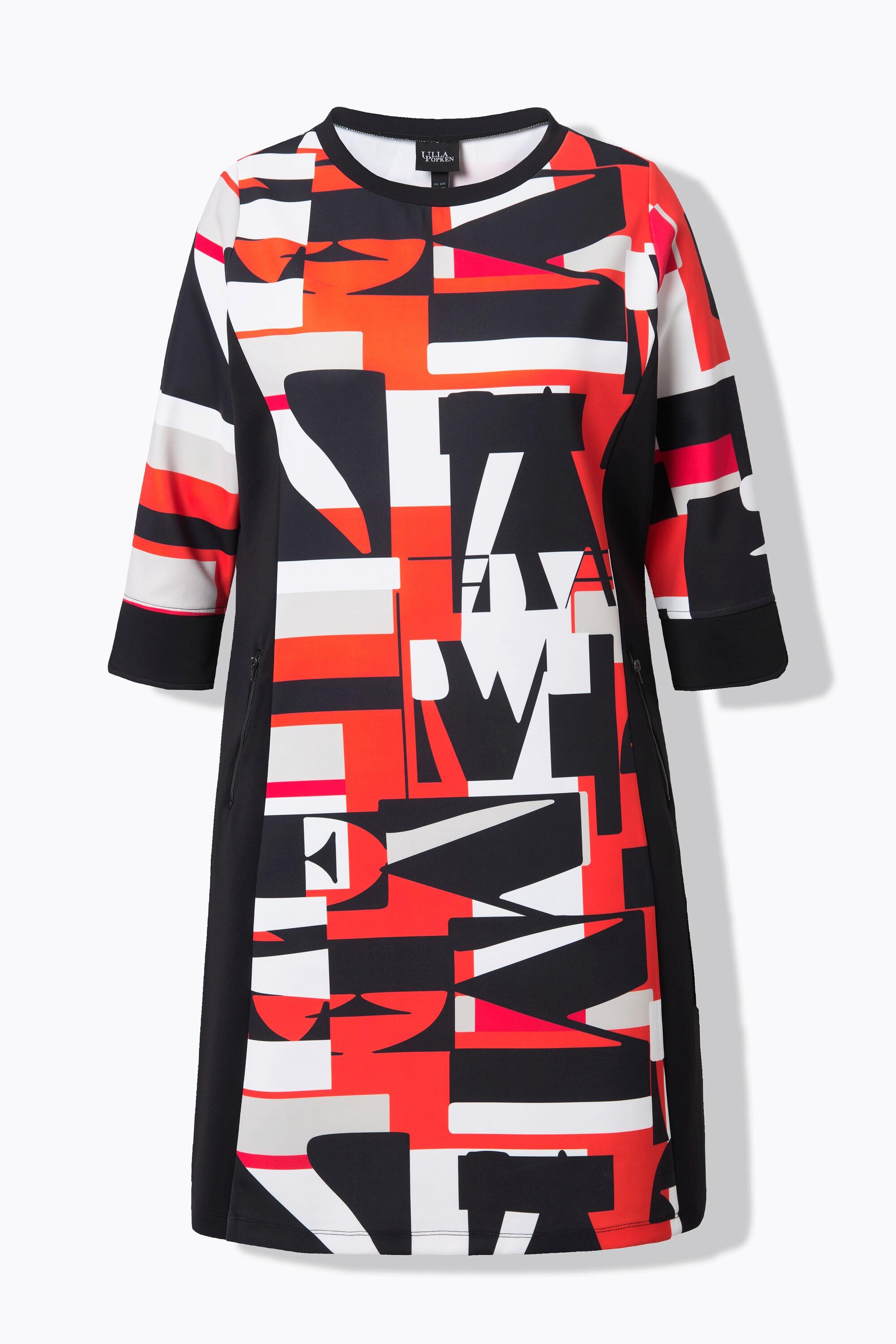 Ulla Popken Abito Punto Stampa Lettere Scollo a Barca Maniche 3/4  