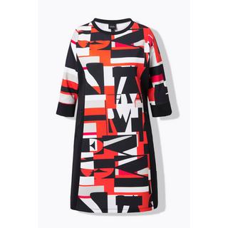 Ulla Popken Abito Punto Stampa Lettere Scollo a Barca Maniche 3/4  