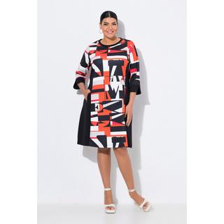 Ulla Popken Abito Punto Stampa Lettere Scollo a Barca Maniche 3/4  