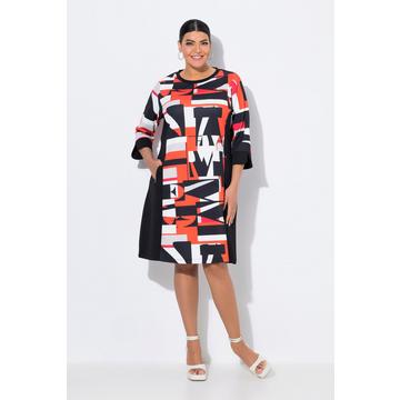 Abito di jersey punto Roma con lettere, scollo a barca e maniche a 3/4