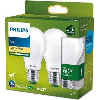 PHILIPS Pack de 2 LED E27 Normal 4W (60W) Dépoli 840lm 2700K Classe énergétique A  