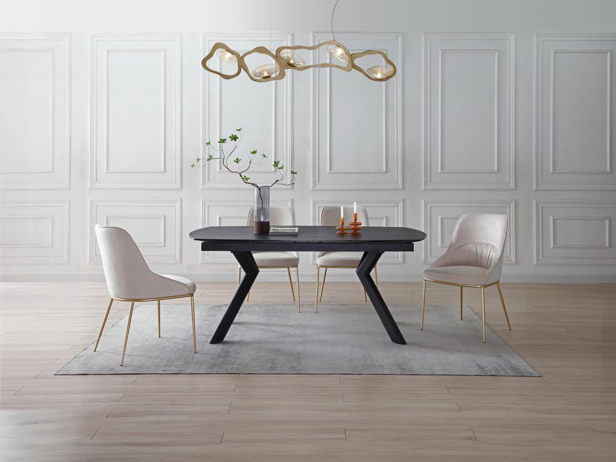 Vente-unique Table à manger extensible 6 à 10 couverts en verre trempé et céramique - Effet marbre noir - MARDEL  