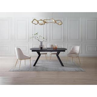 Vente-unique Table à manger extensible 6 à 10 couverts en verre trempé et céramique - Effet marbre noir - MARDEL  