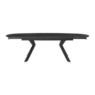 Vente-unique Table à manger extensible 6 à 10 couverts en verre trempé et céramique - Effet marbre noir - MARDEL  