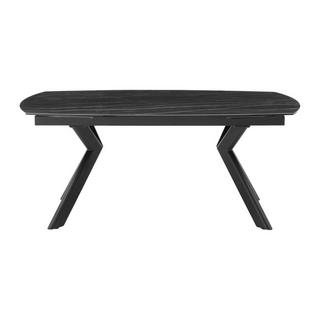 Vente-unique Table à manger extensible 6 à 10 couverts en verre trempé et céramique - Effet marbre noir - MARDEL  