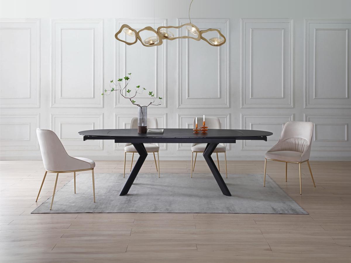 Vente-unique Table à manger extensible 6 à 10 couverts en verre trempé et céramique - Effet marbre noir - MARDEL  